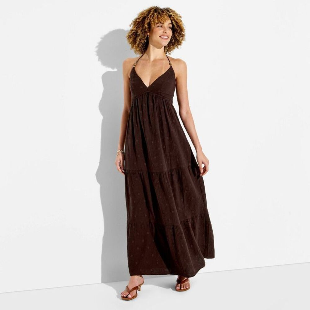 Women's Gauze Halter Maxi Dress - Wild Fable Dark Brown S